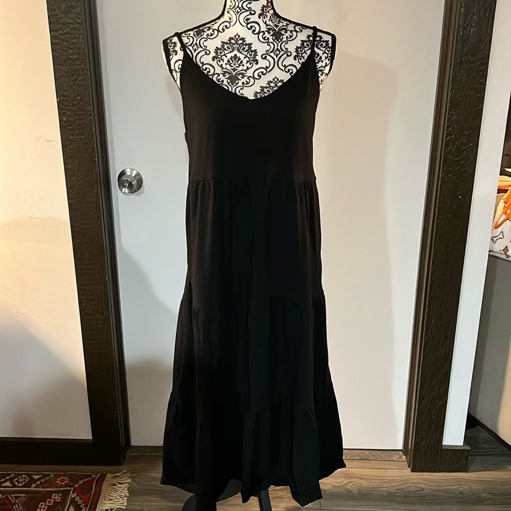 Old Navy Size L Black Tie-Back Tiered Midi Cami Swing Dress